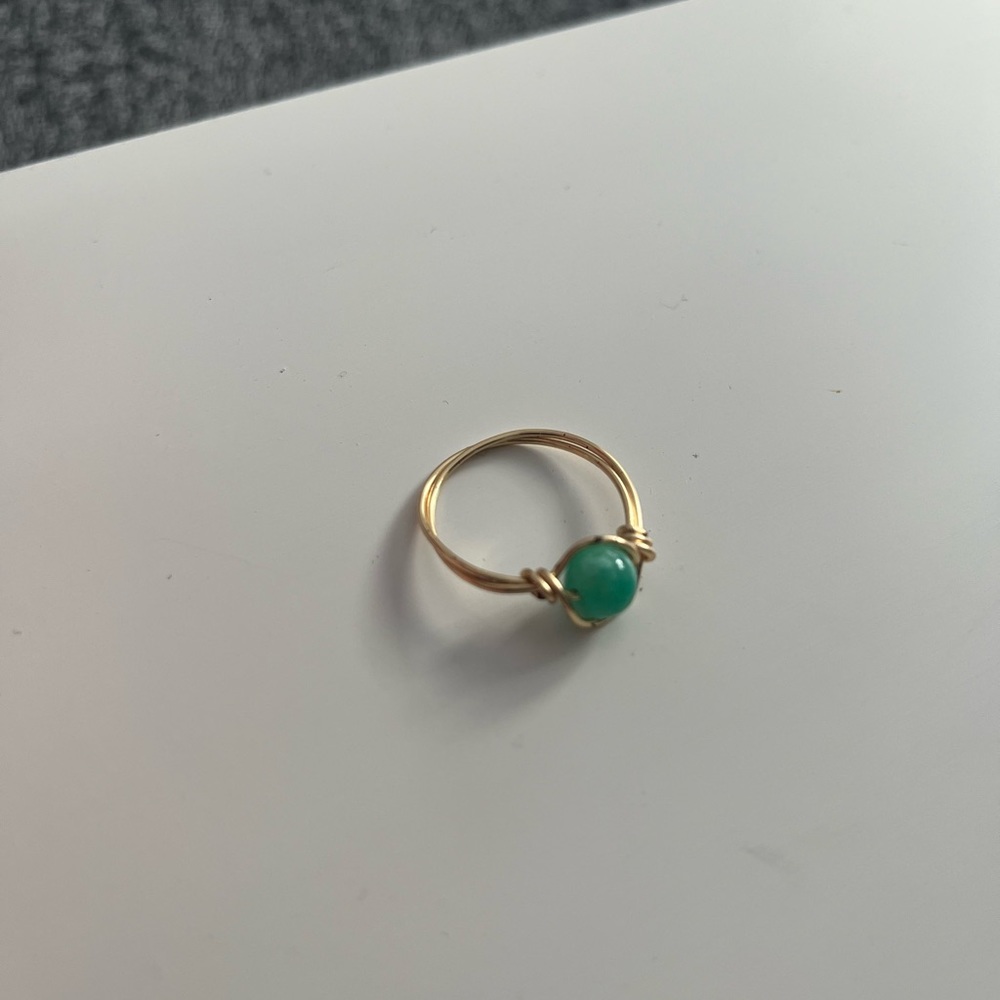 Dainty Green Sage Emerald Crystal Gem Stone Gold Ring